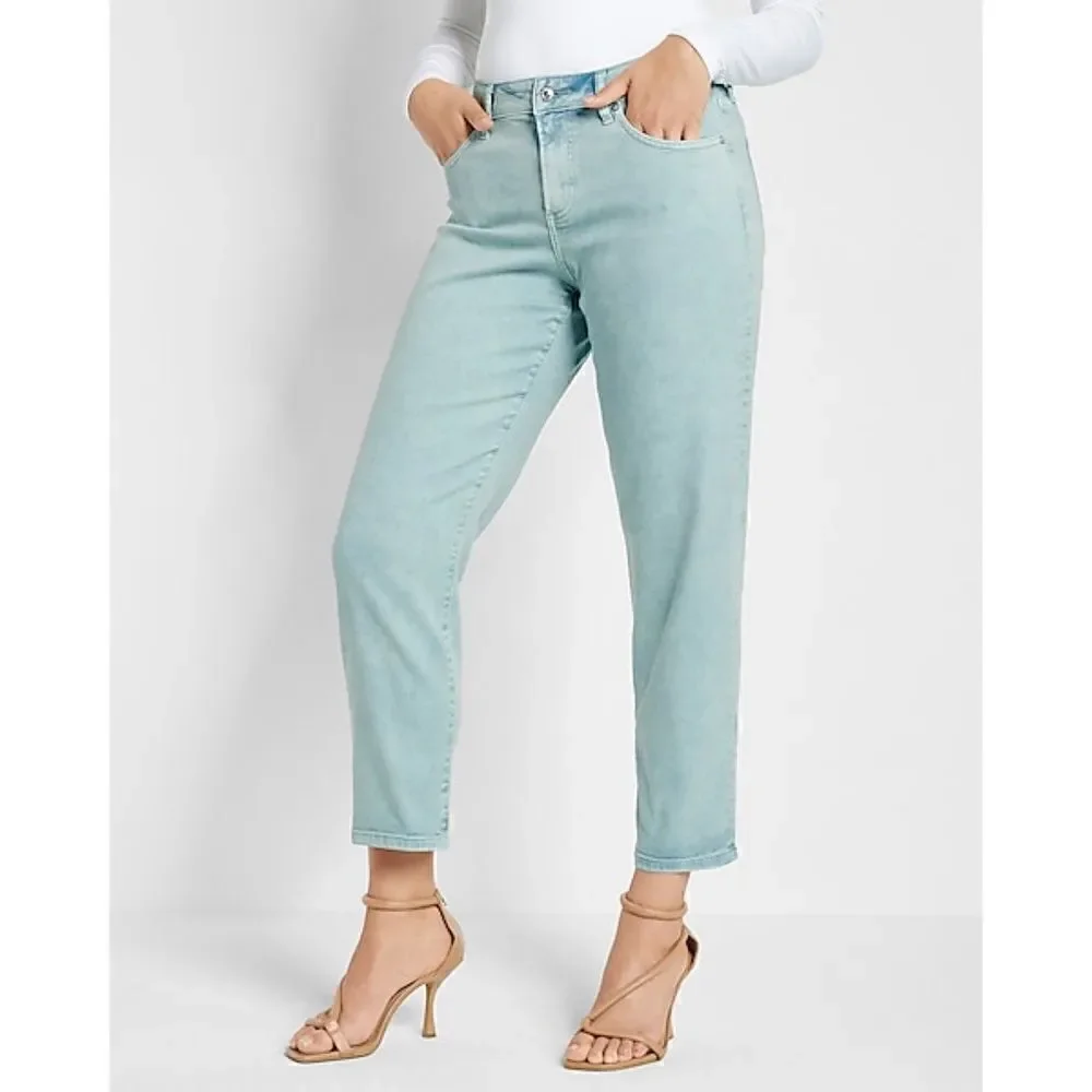 NWT Express Mid Rise Mint Green Tinted Boyfriend Jeans, Size 8R